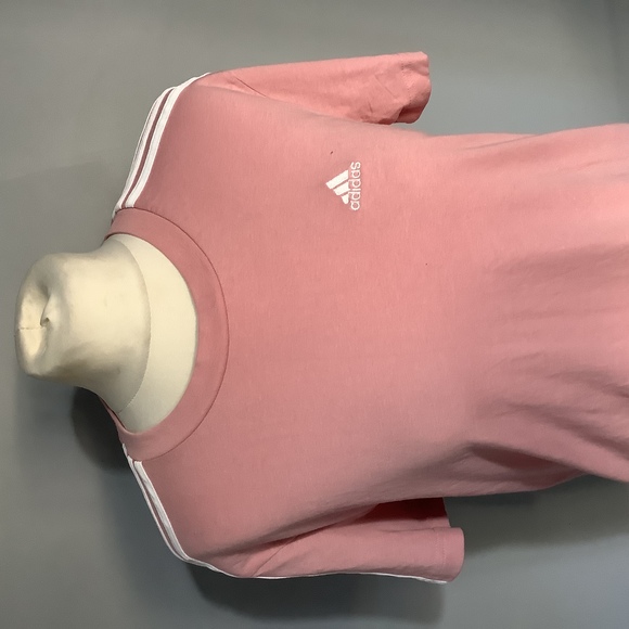 Adidas Cropped Round Neck T Shirt - Size S (8-10) - Pink & White - P2P 18” - Picture 4 of 8